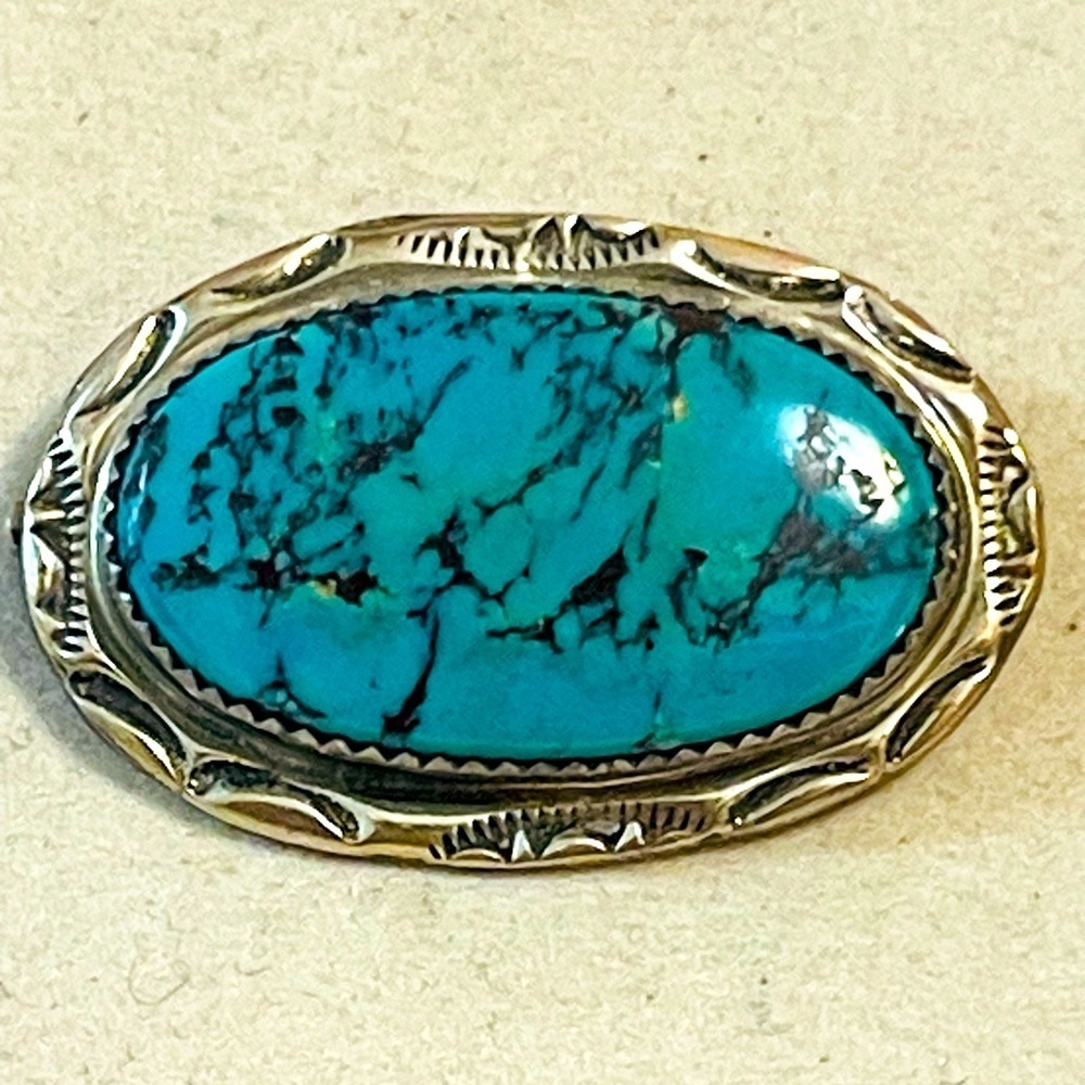 VTG Old Navajo Sterling Silver and Turquoise Stone  Pin BROOCH pendant Signed HT